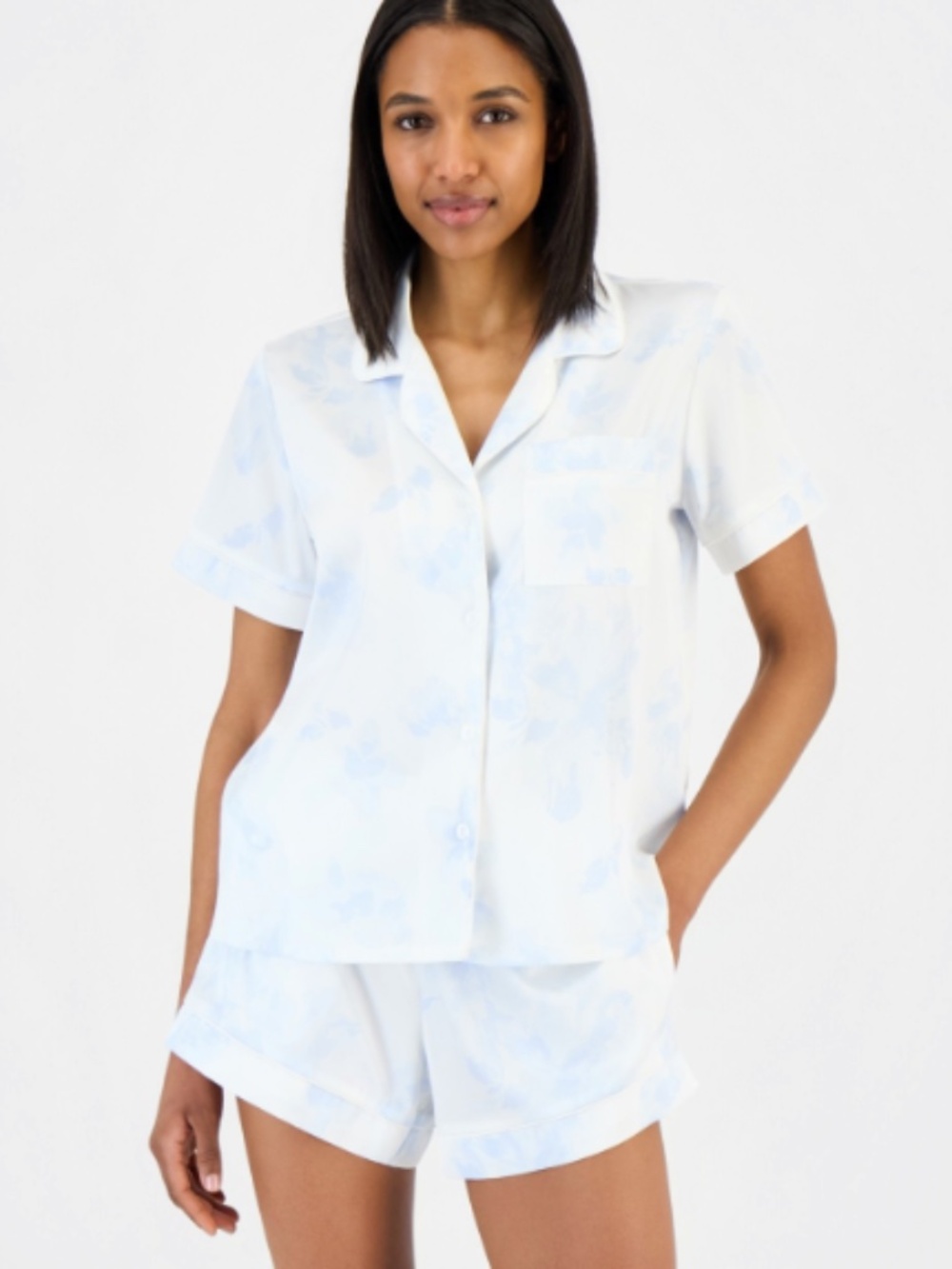 I.n.c International Concepts Stretch Satin Short-Sleeve Pajama Set Size XL 12077